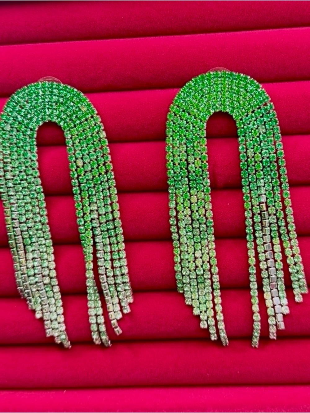 Emerald Fringe Crystal Drop Earrings for Women